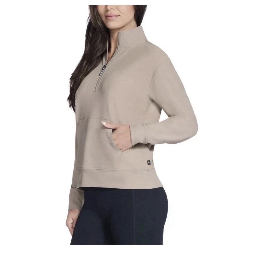 Skechers Women’s Go Walk Ribbed Quarter Zip Top Tan Size S